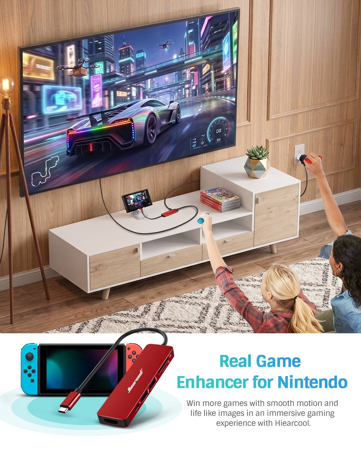 it  
08 SP  
S JlearsonE Jhear  
Real Game Enhancer for Nintendo  
Win more games with smooth motion and life like images in an immersive gaming experience with Hiearcool.