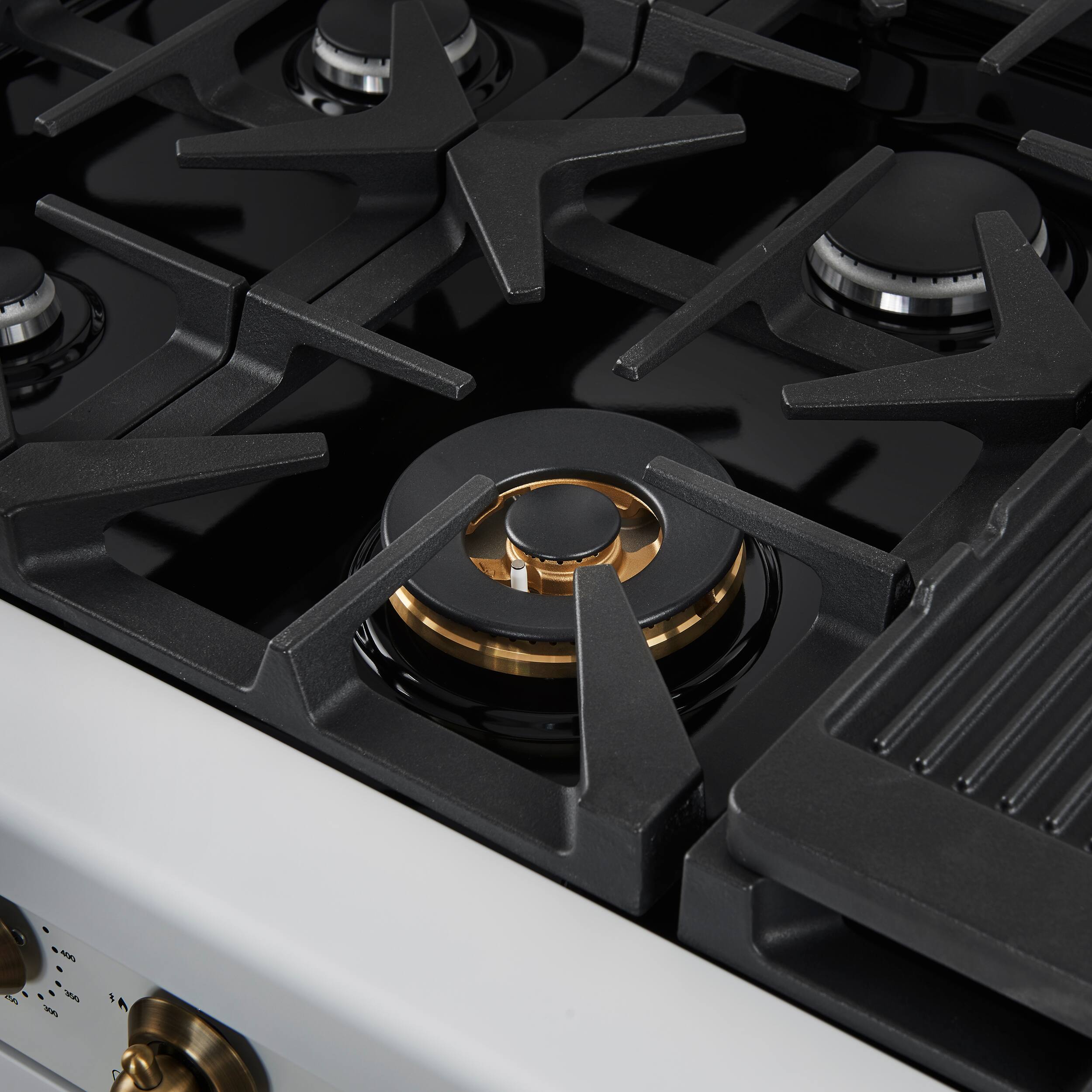 Alt View 6. Forno Appliances - Antico 5.5 Cu. Ft. Freestanding  Double Oven Gas Range with Antique Brass Accents - White.