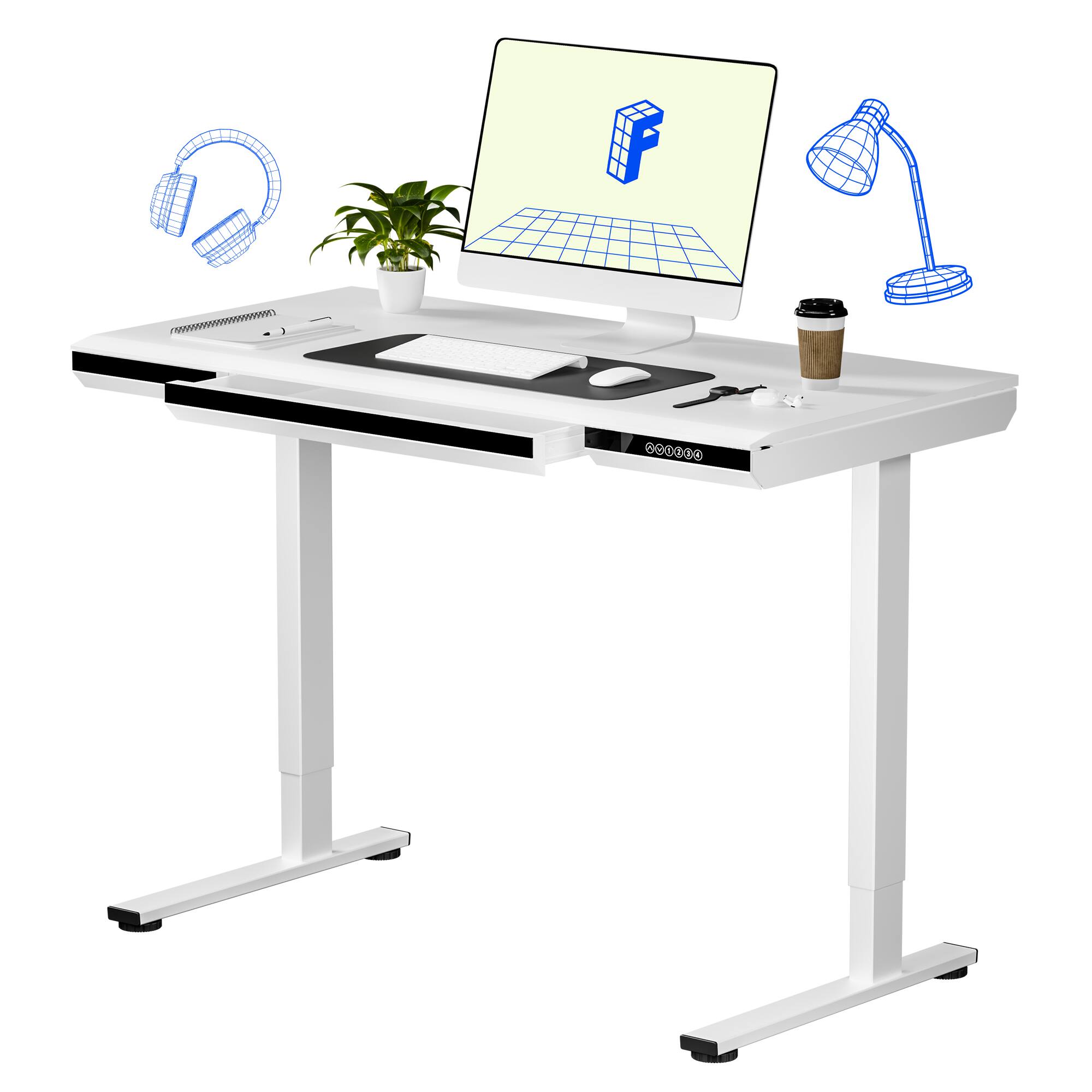 Alt View 6. FlexiSpot - ED2-48"W Ergonomic Electric Height Adjustable Standing Desk - White.