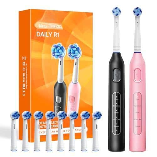 Cozy Serene - R1 Rotating Electric Toothbrush With 8 Brush Heads For Adults And 60-day Life 5 Modes Rechargeable - Black & Pink-ROTARY R1 PACKS