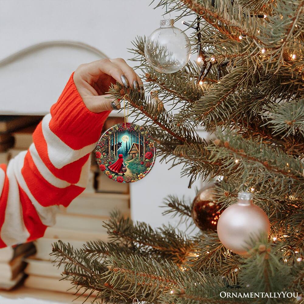 Alt View 1. OrnamentallyYou - Folksy Sly Wolf and Red Riding Hood Ornament Mystic Woodland Fantasy Holiday Decoration Circle - Multi-colored.