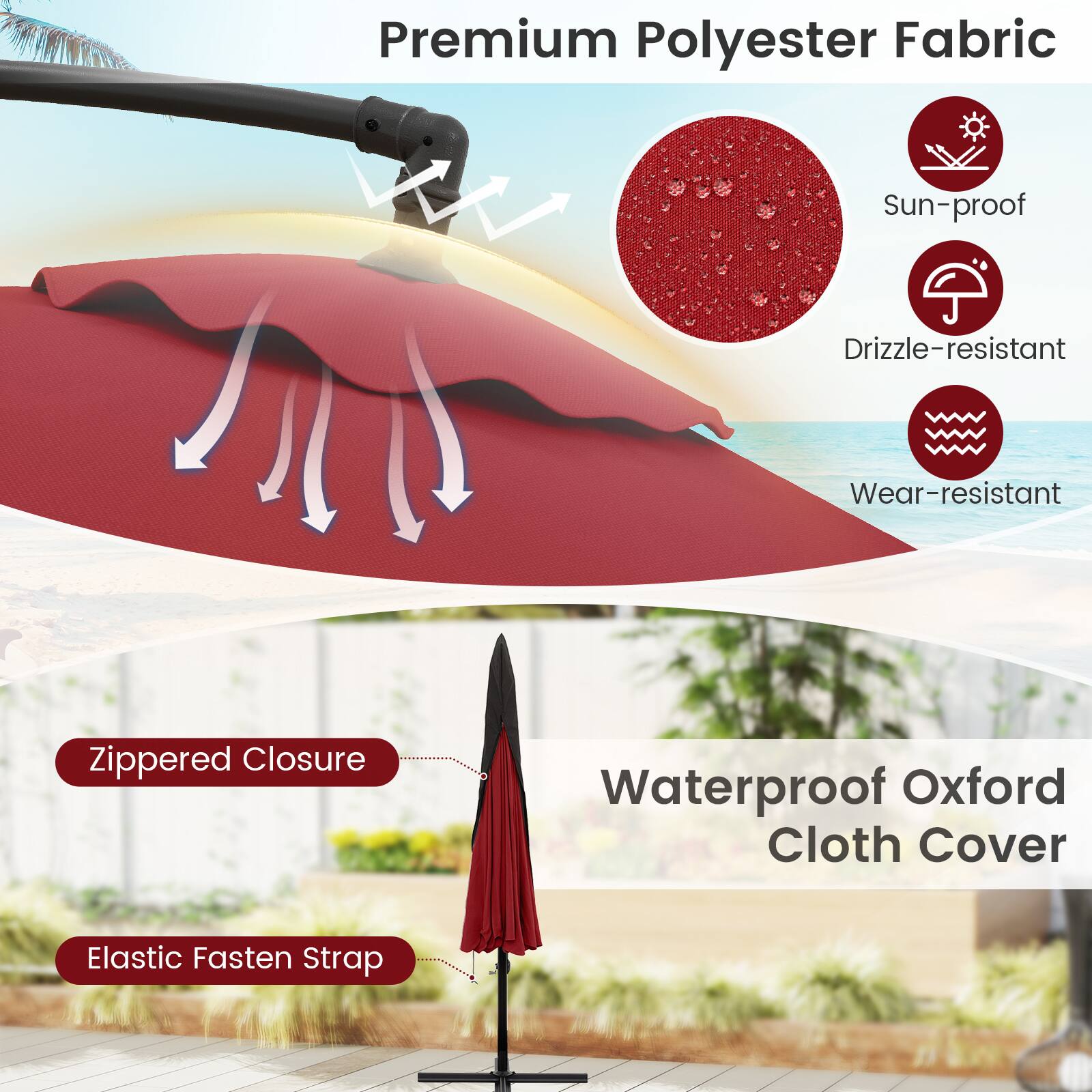 Premium Polyester Fabric, Sun-proof, Drizzle-resistant, Wear-resistant, Zippered Closure, Waterproof Oxford Cloth Cover, Elastic Fasten Strap
