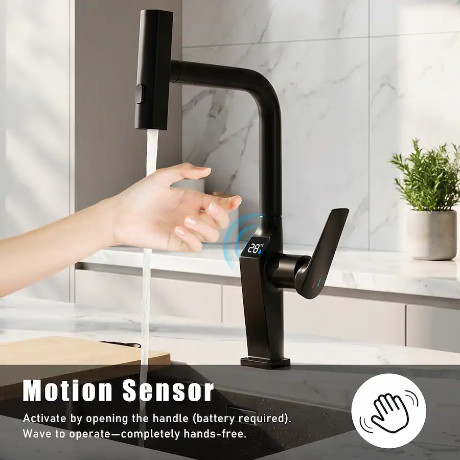 Matte Surface Function Boyel Living Touchless Kitchen Faucet with LED Display Motion Sensor ...