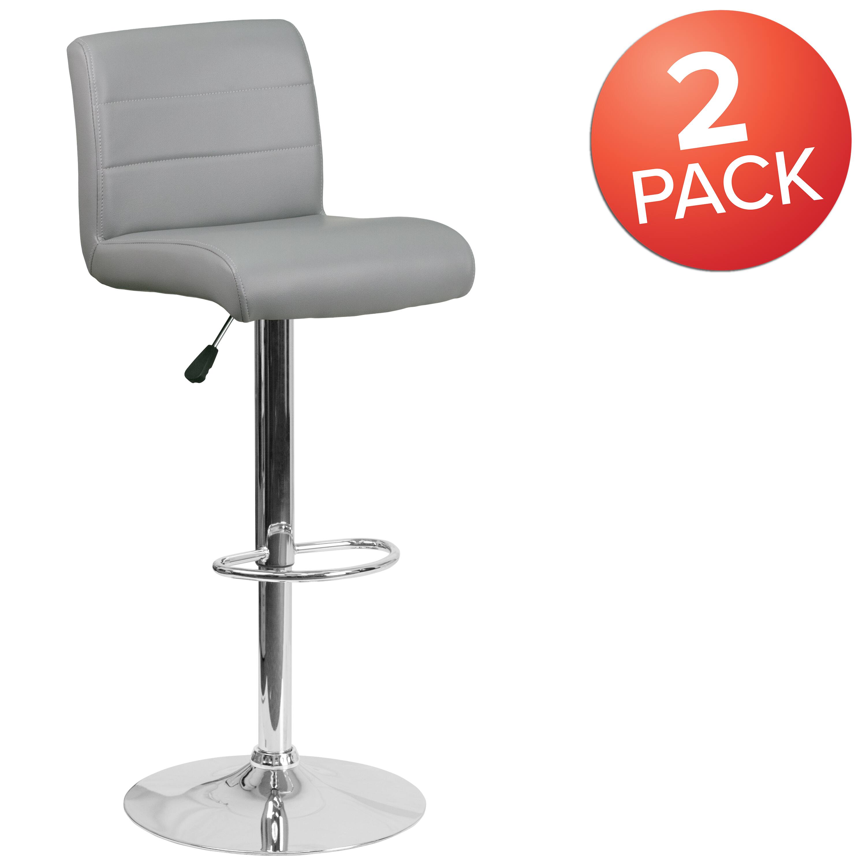 Alt View 2. Emma + Oliver - 2 Pack Contemporary Vinyl Adjustable Height Barstool with Rolled Seat and Chrome Base - Gray.
