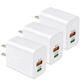 Qixxronics - 3-Pack USB-C Fast Charger 35W for Samsung Galaxy S26/S25/S24/S23/S22/S21/S20/S10/S10e/S10 Plus/S9/S9 Plus/S8/S8, Z Flip - White