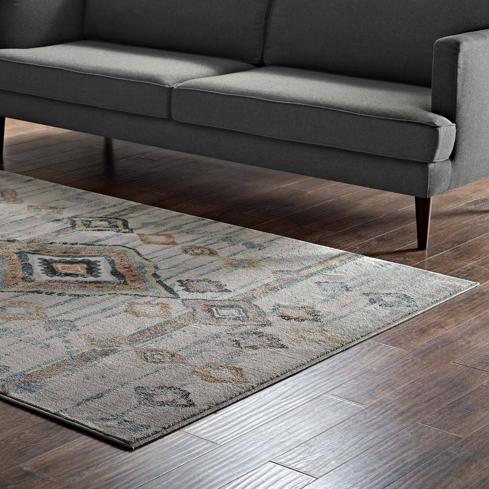 Back. Modway - Jenica Distressed Moroccan Tribal Abstract Diamond Area Rug - Silver Blue Beige and Brown.