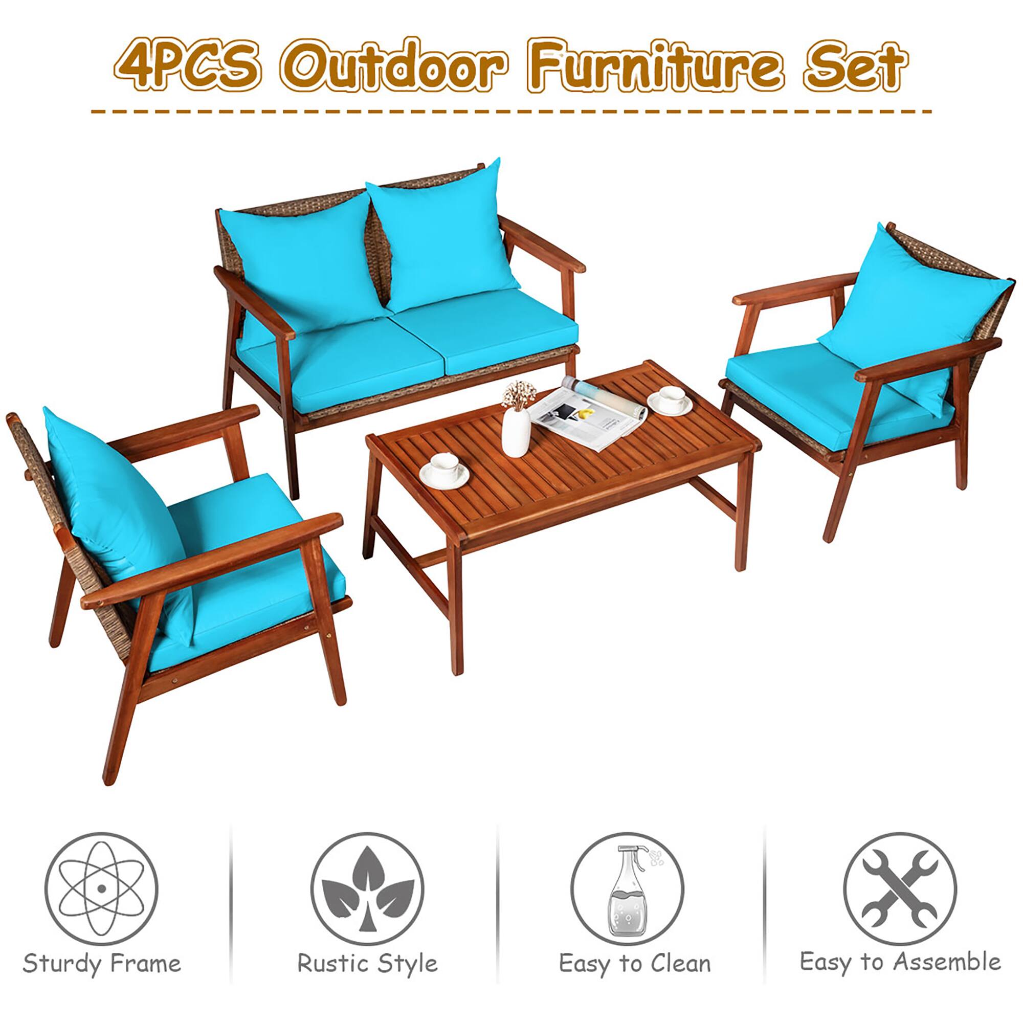 4PCS Outdoor Furniture Set

- Sturdy Frame
- Rustic Style
- Easy to Clean
- Easy to Assemble