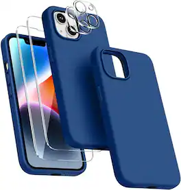 Entronix - iPhone 15 Protection Bundle - Liquid Silicone Case with Screen & Camera Protectors - Navy
