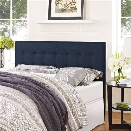 Angle. SlickBlue - Modern Fabric Headboard with Elegant Button-Tufted Upholstery - Navy.