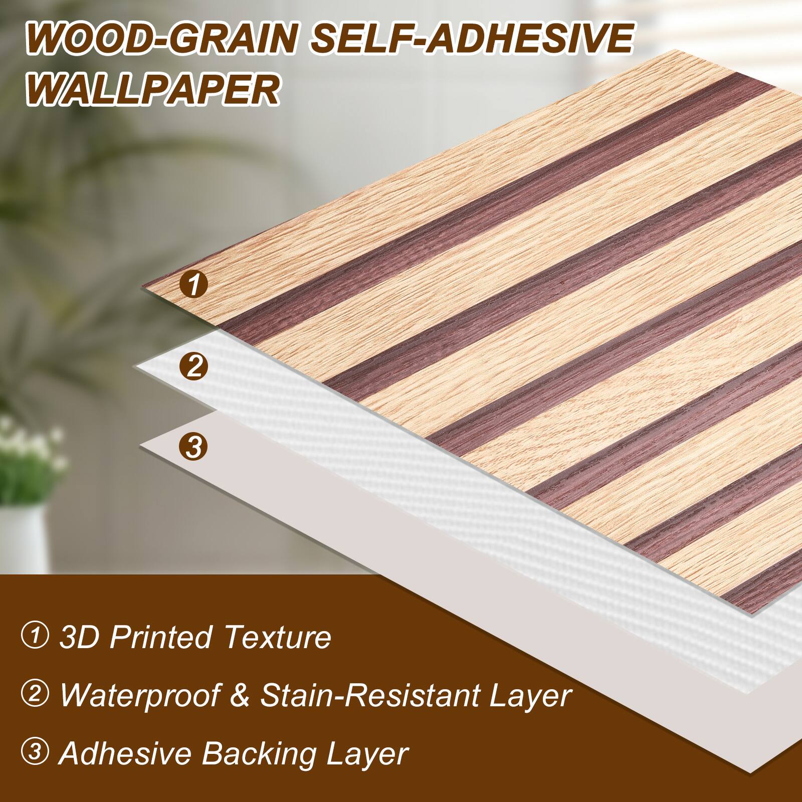 Unique Bargains Wood Panel Wallpaper 15.7x394