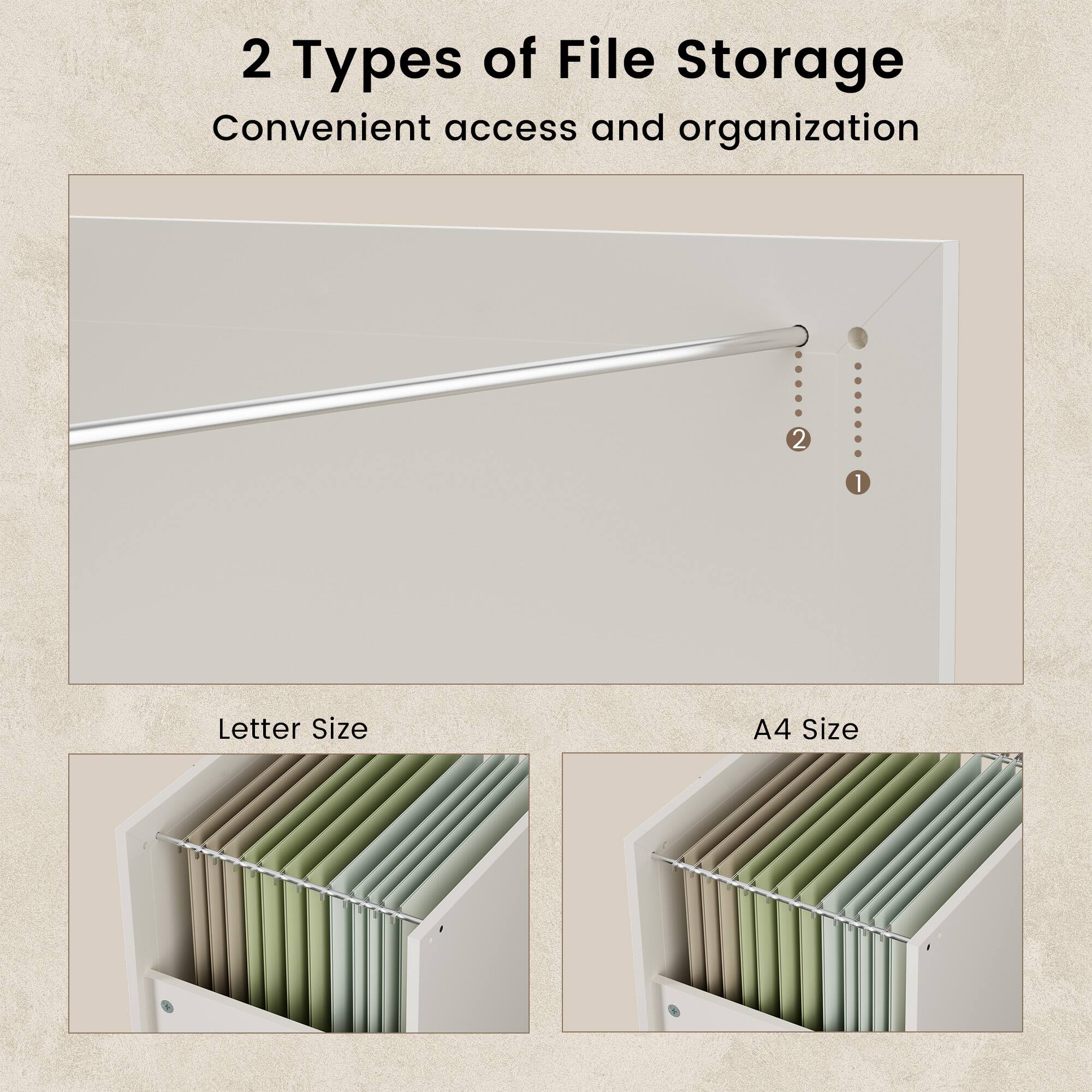 2 Types of File Storage  
Convenient access and organization  

1. Letter Size  
2. A4 Size