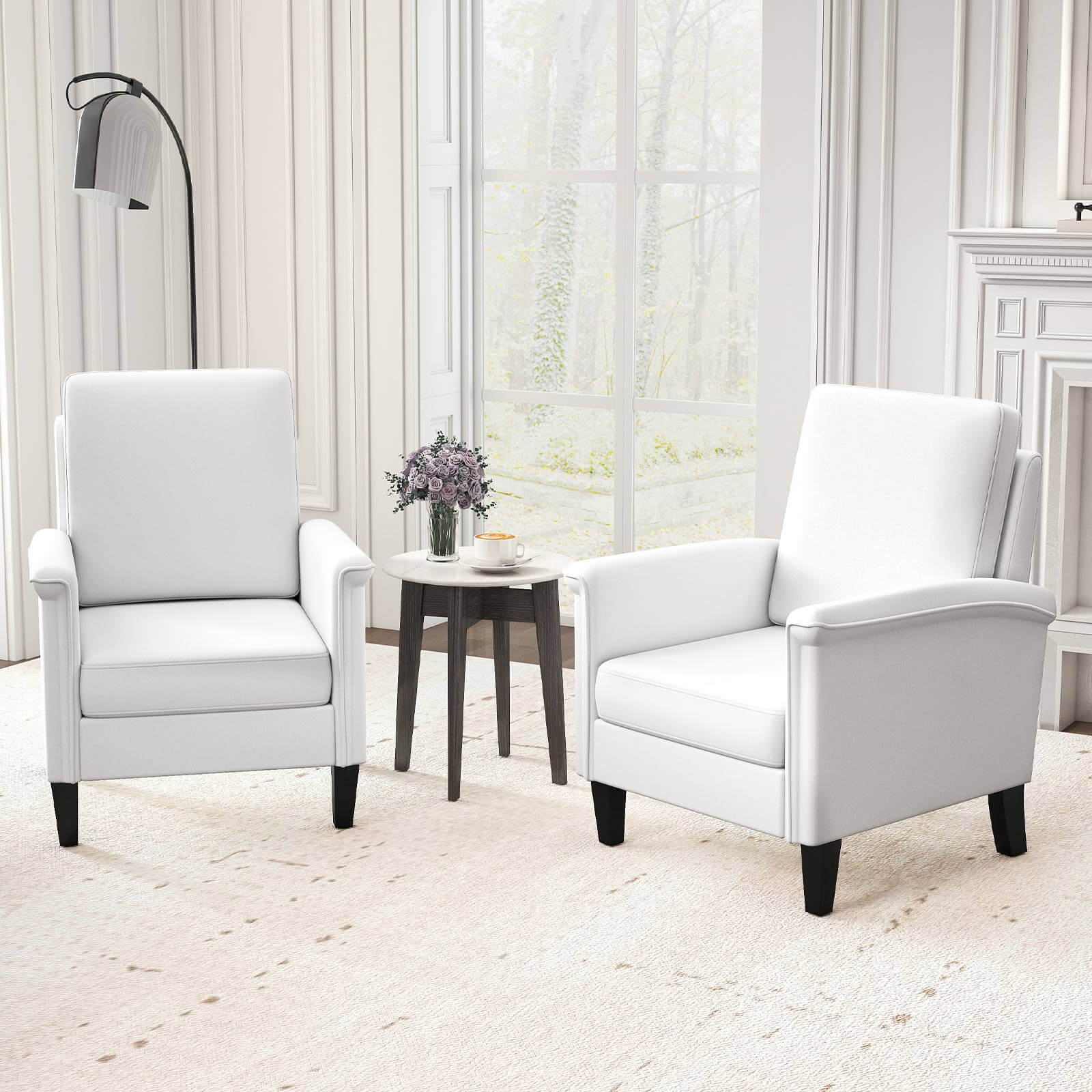 Alt View 5. Costway - Costway 2PCS Modern Accent Chair w/Solid Wood Legs and High Back and Thick Comfy Cushion - White.