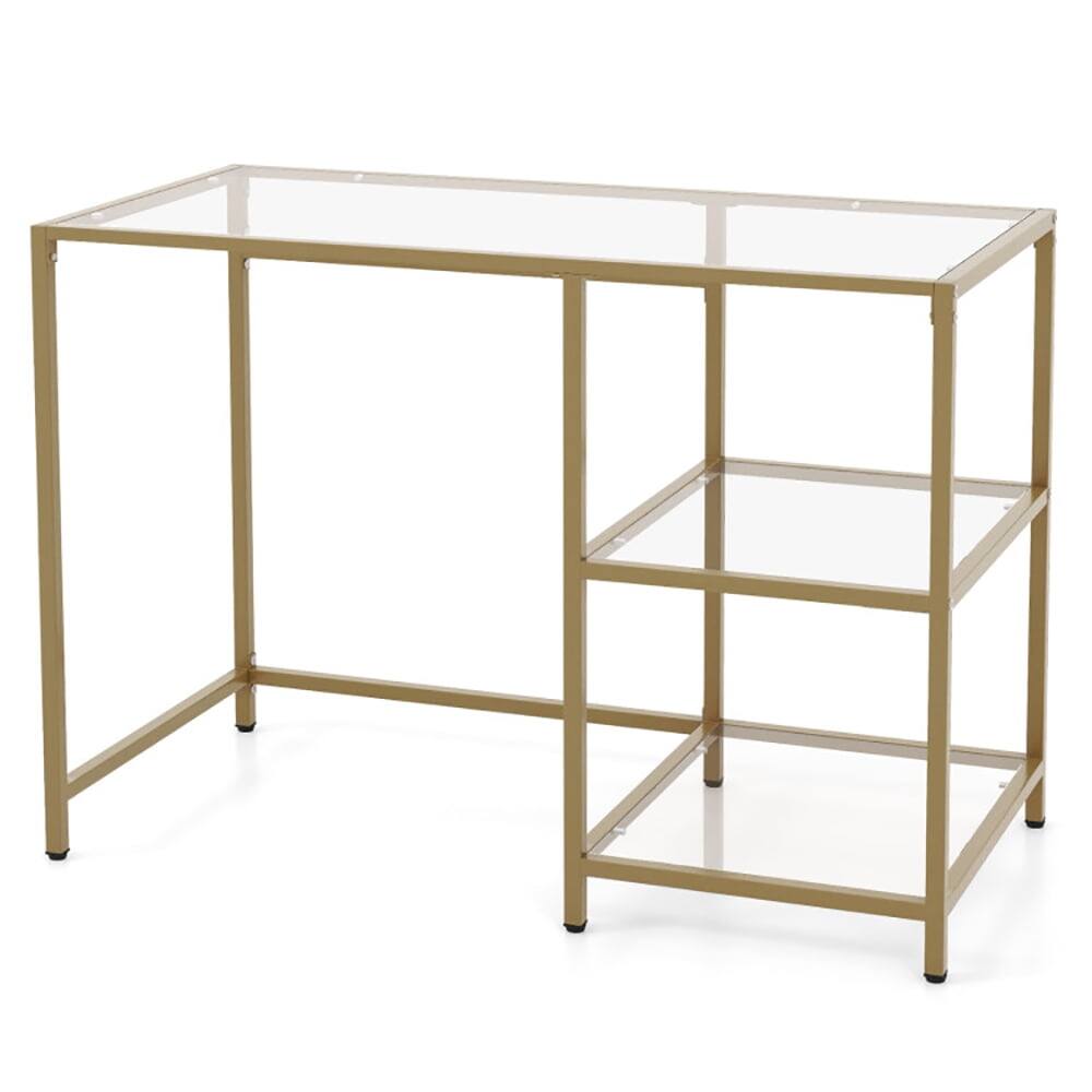 Front. Kadyn - Modern Console Table with 2 Open Shelves and Metal Frame-Golden, Narrow Console Table, Entryway Hall Table with Shelves - Yellow.