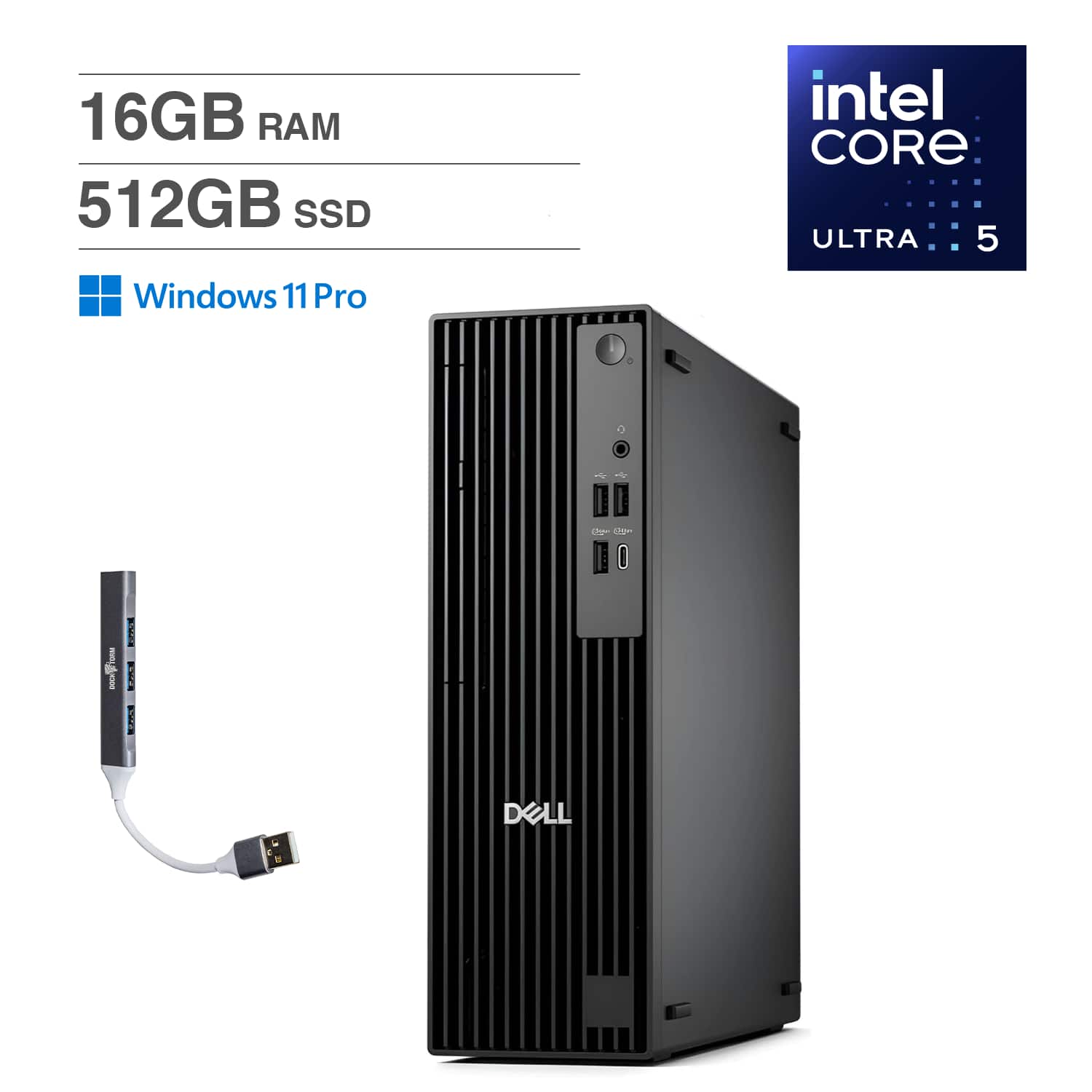 Dell - Pro Slim QCS1250 Mini Desktop (Ultra 5-235, 16GB, 512GB SSD, Intel Graphics, Win 11 Pro) w/USB Hub - Black