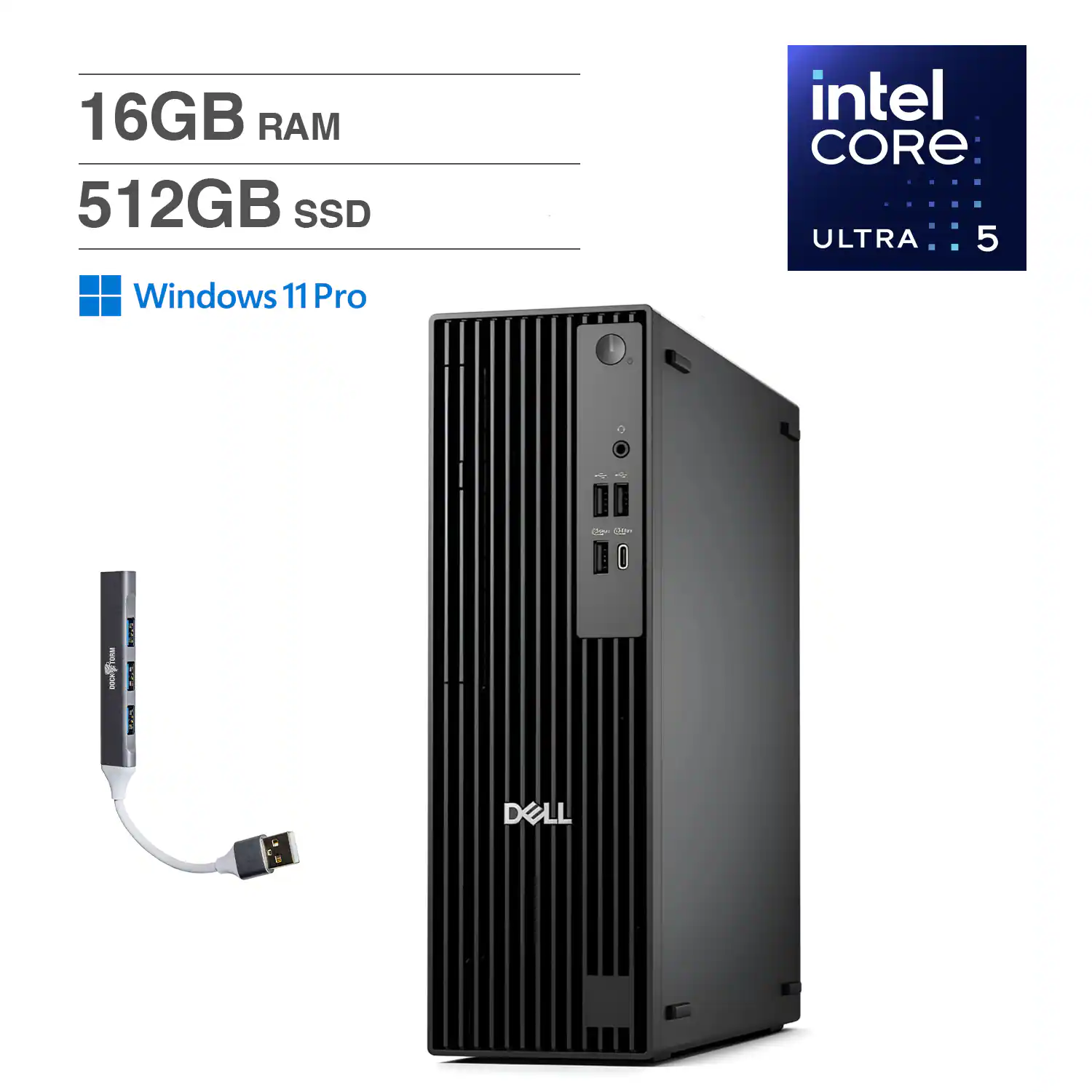 Dell - Pro Slim QCS1250 Mini Desktop (Ultra 5-235, 16GB, 512GB SSD, Intel Graphics, Win 11 Pro) w/USB Hub - Black