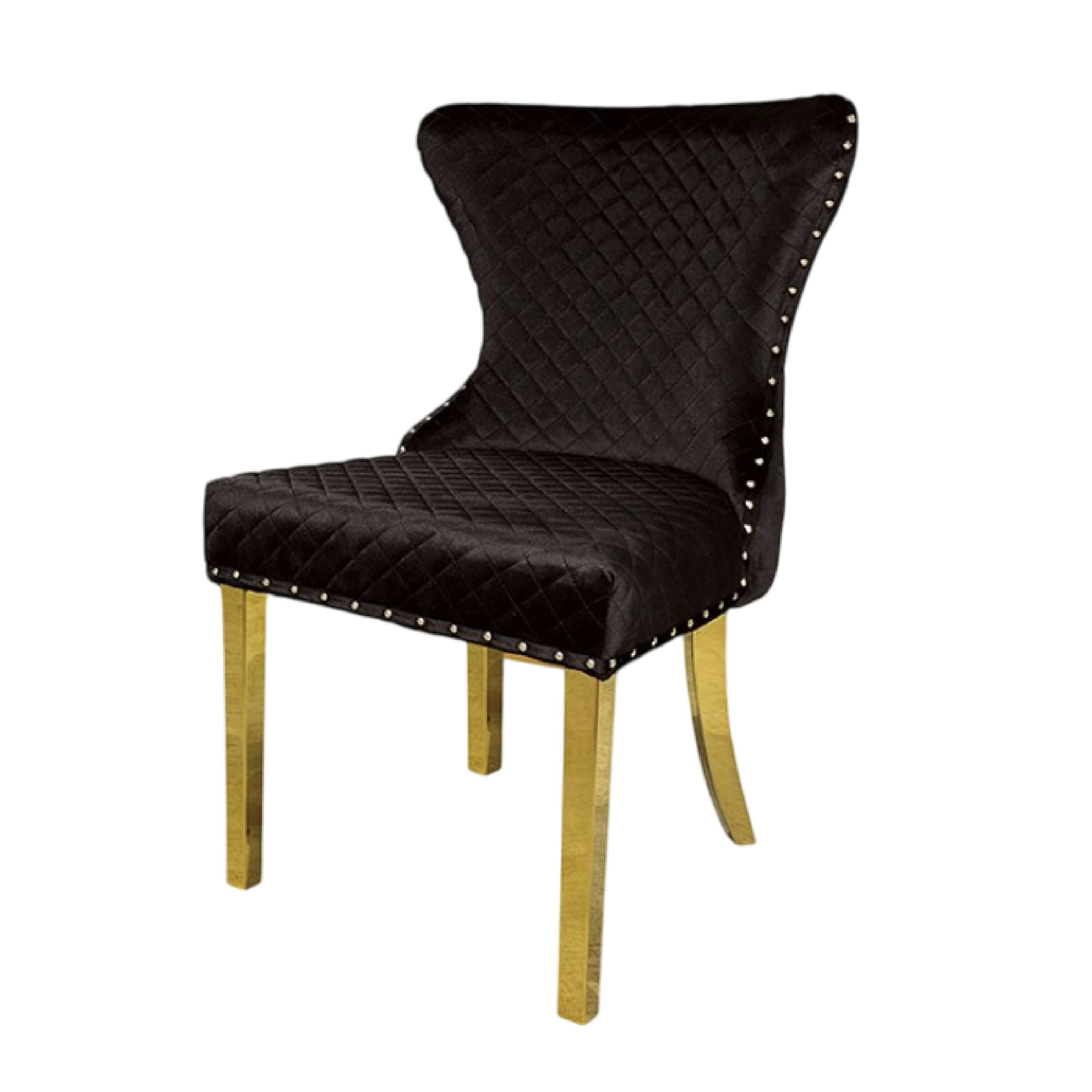 Alt View 1. Manhattan Lane - Anova Dining Side Chair Set of 2, Diamond Pattern Black Seat, Gold Leg - Black, Gold.
