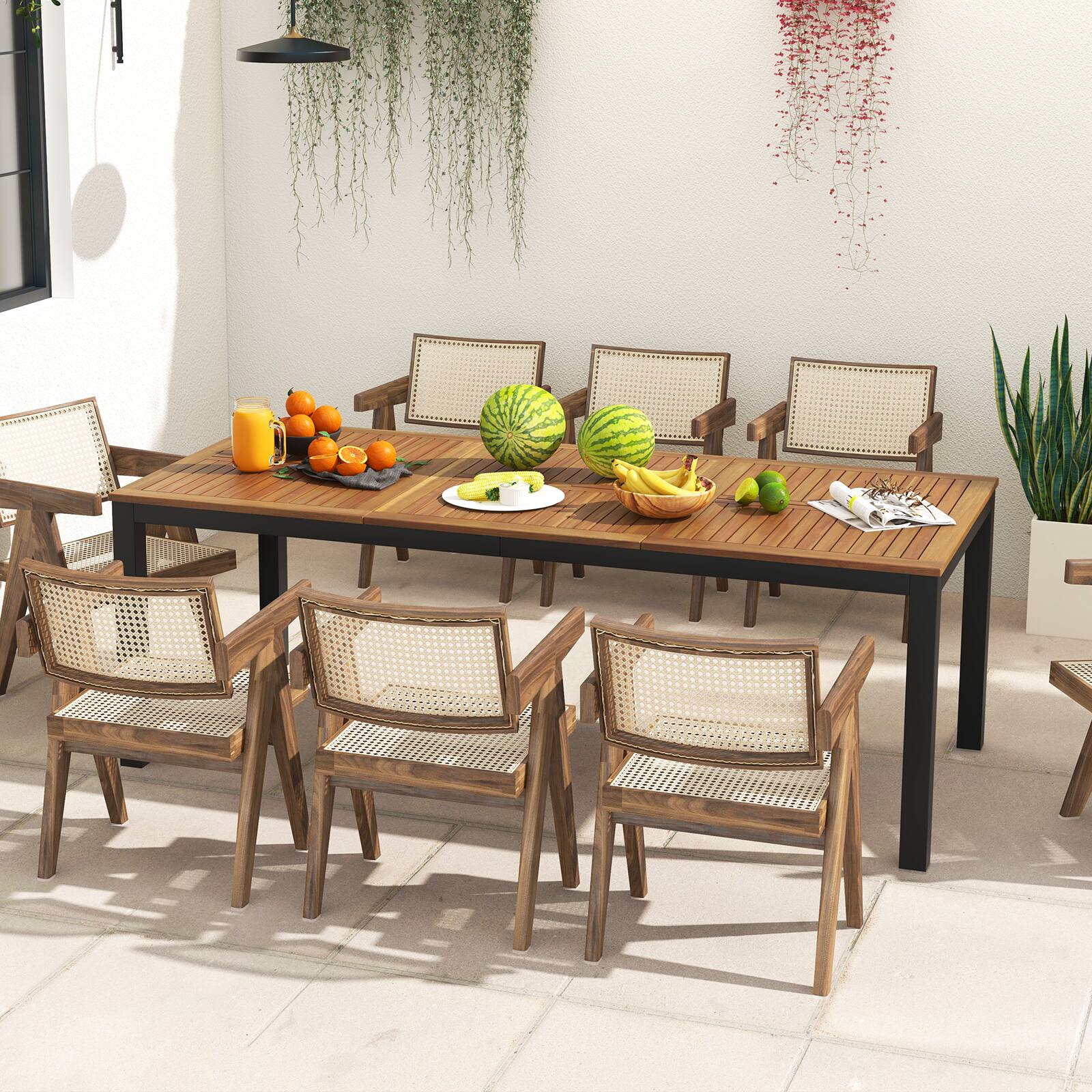 Alt View 1. Costway - Costway 79" Acacia Wood Patio Table 8-Person Outdoor Dining Table with Umbrella Hole - Natural,Black.