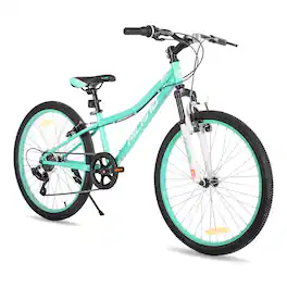 HILAND - 24 Inch Mountain Bike for Boy Girl with Suspension Fork, 7-Speed Kids' MTB Bicycle - Green