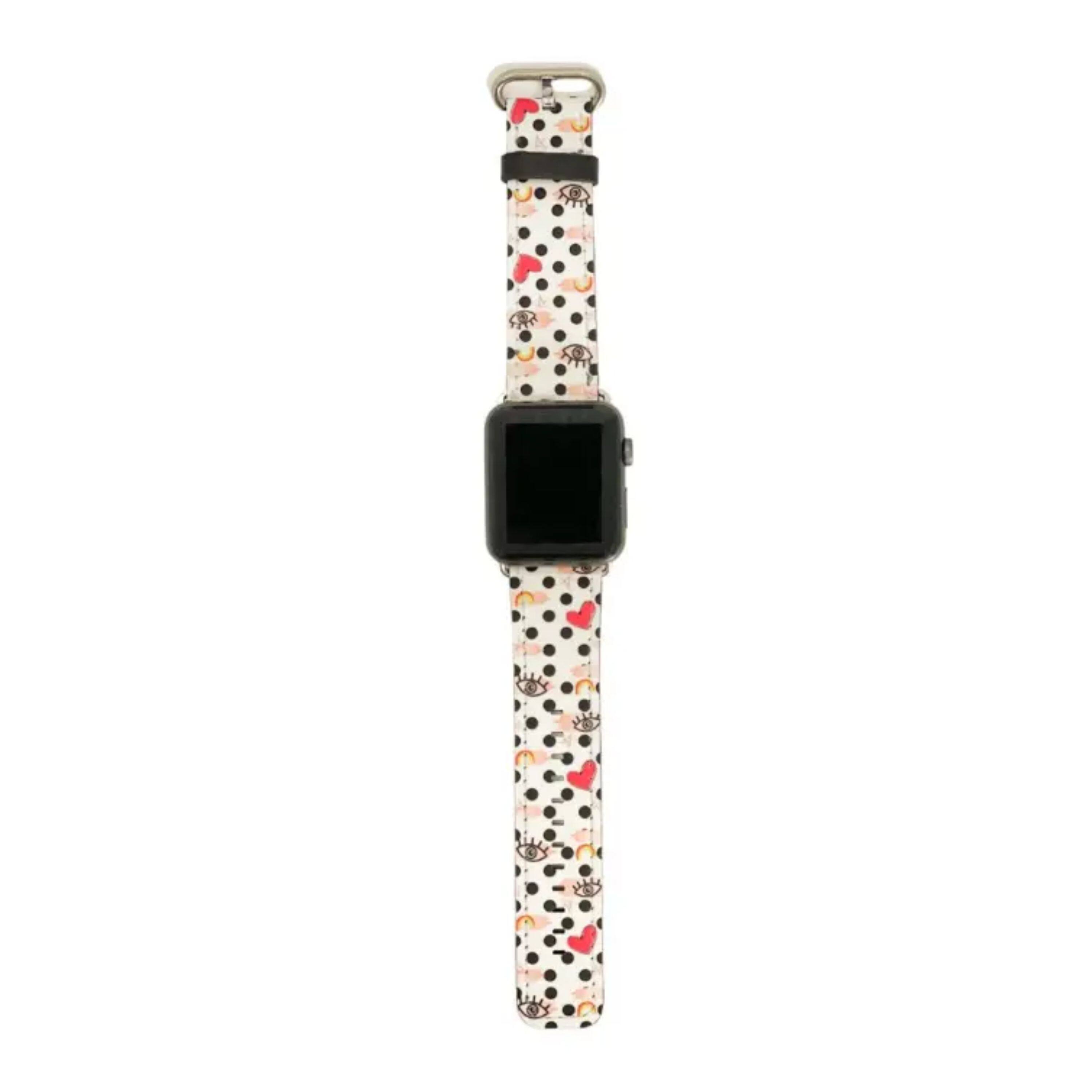 Front. Kitcheniva - Eyes And Heart Design Leather Watch Band for Apple Watch - White.