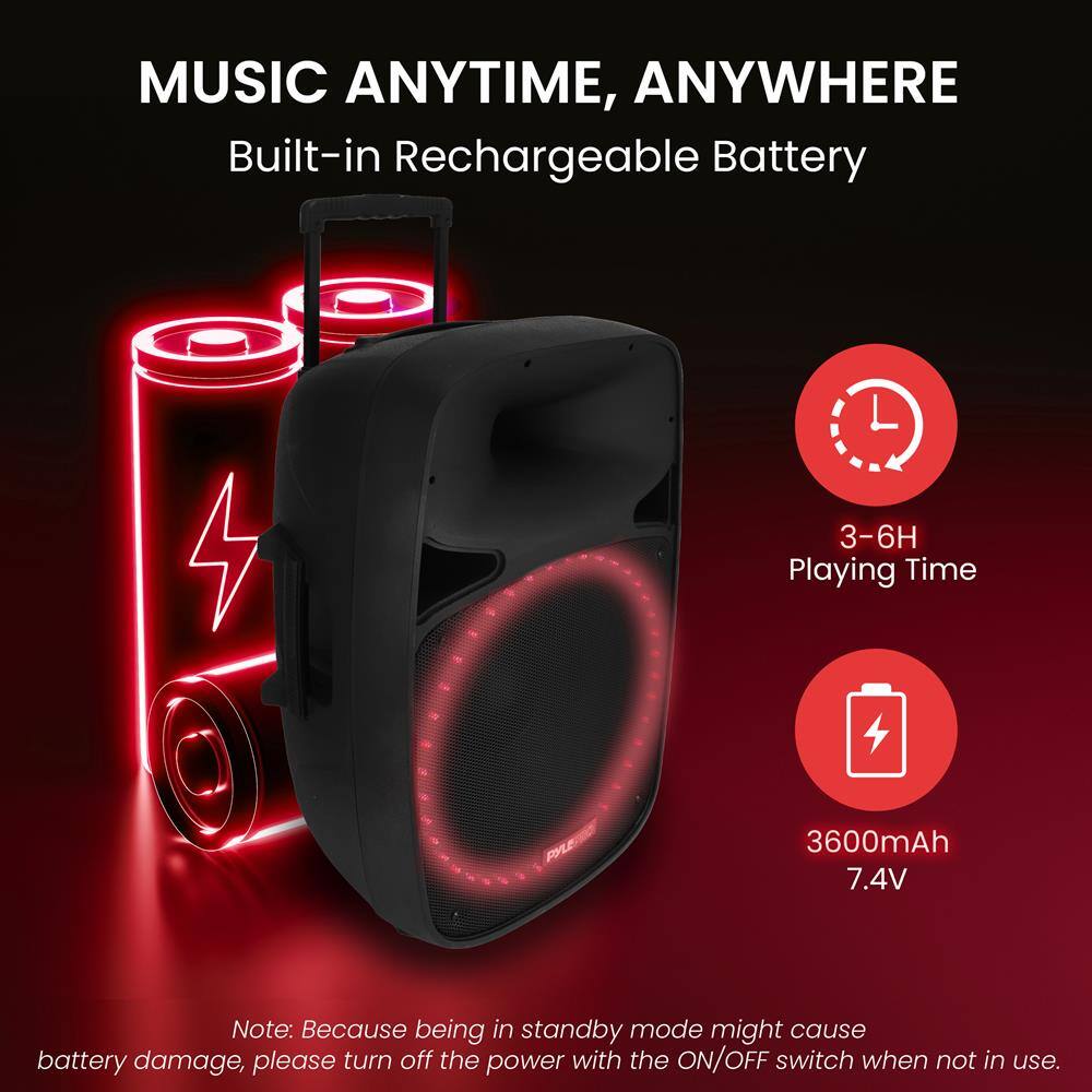 MUSIC ANYTIME, ANYWHERE  
Built-in Rechargeable Battery  

3-6H Playing Time  
3600mAh 7.4V  

Note: Because being in standby mode might cause battery damage, please turn off the power with the ON/OFF switch when not in use.