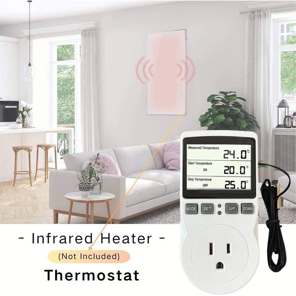 - Infrared Heater (Not Included)
- Thermostat

Measured Temperature: 24.0°C
Start Temperature ON: 20.0°C
Stop Temperature OFF: 25.0°C

MODE SET UP DOWN