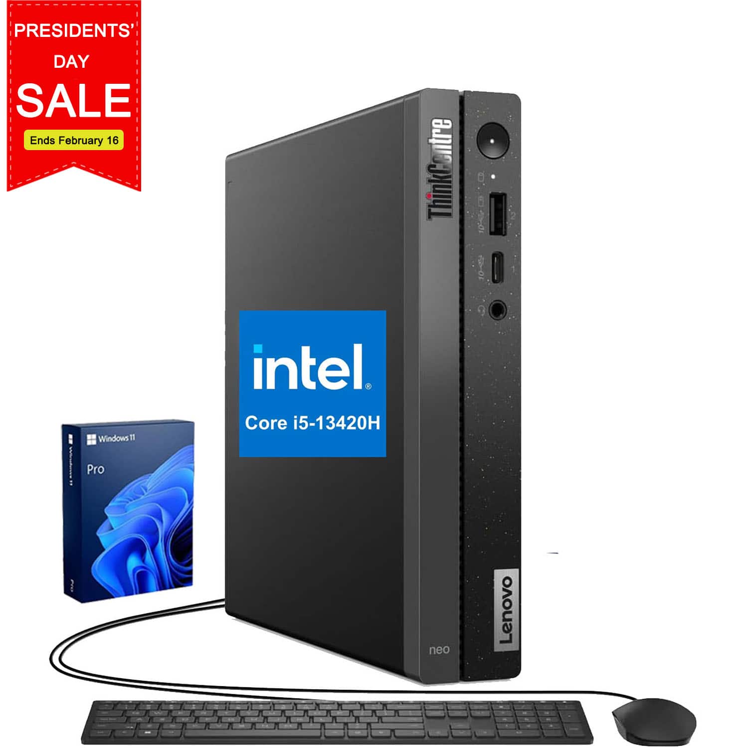 Lenovo - ThinkCentre neo 50q Desktop - Intel Core i5-13420H with 32GB RAM – 1TB SSD - Wired K & M - Adata 64GB USB Drive - Black