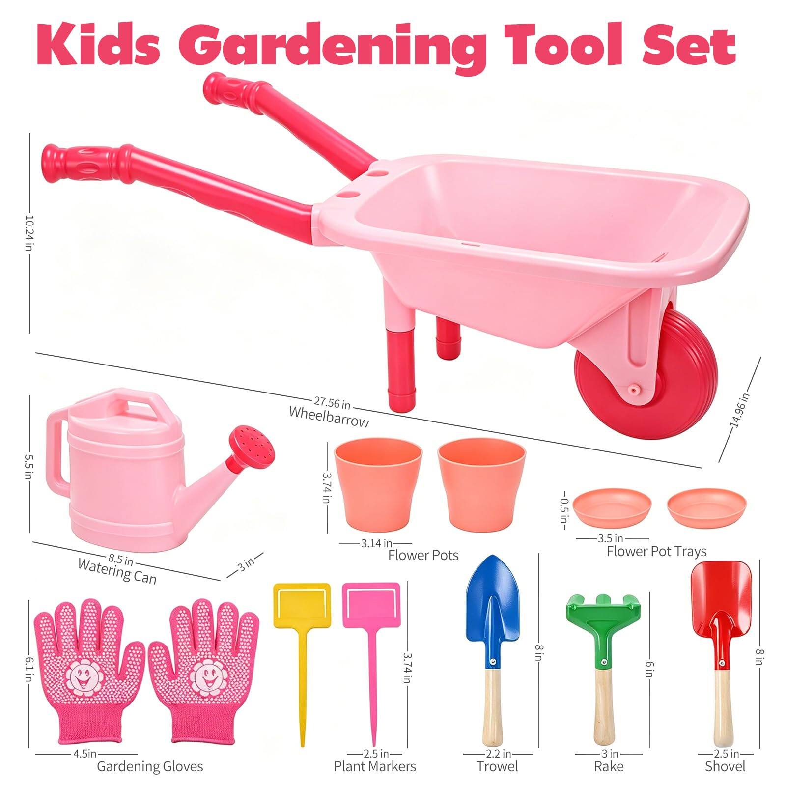 CUTE STONE Kids Gardening Tool Set, Pink Wheelbarrow Garden Toy - Best Buy