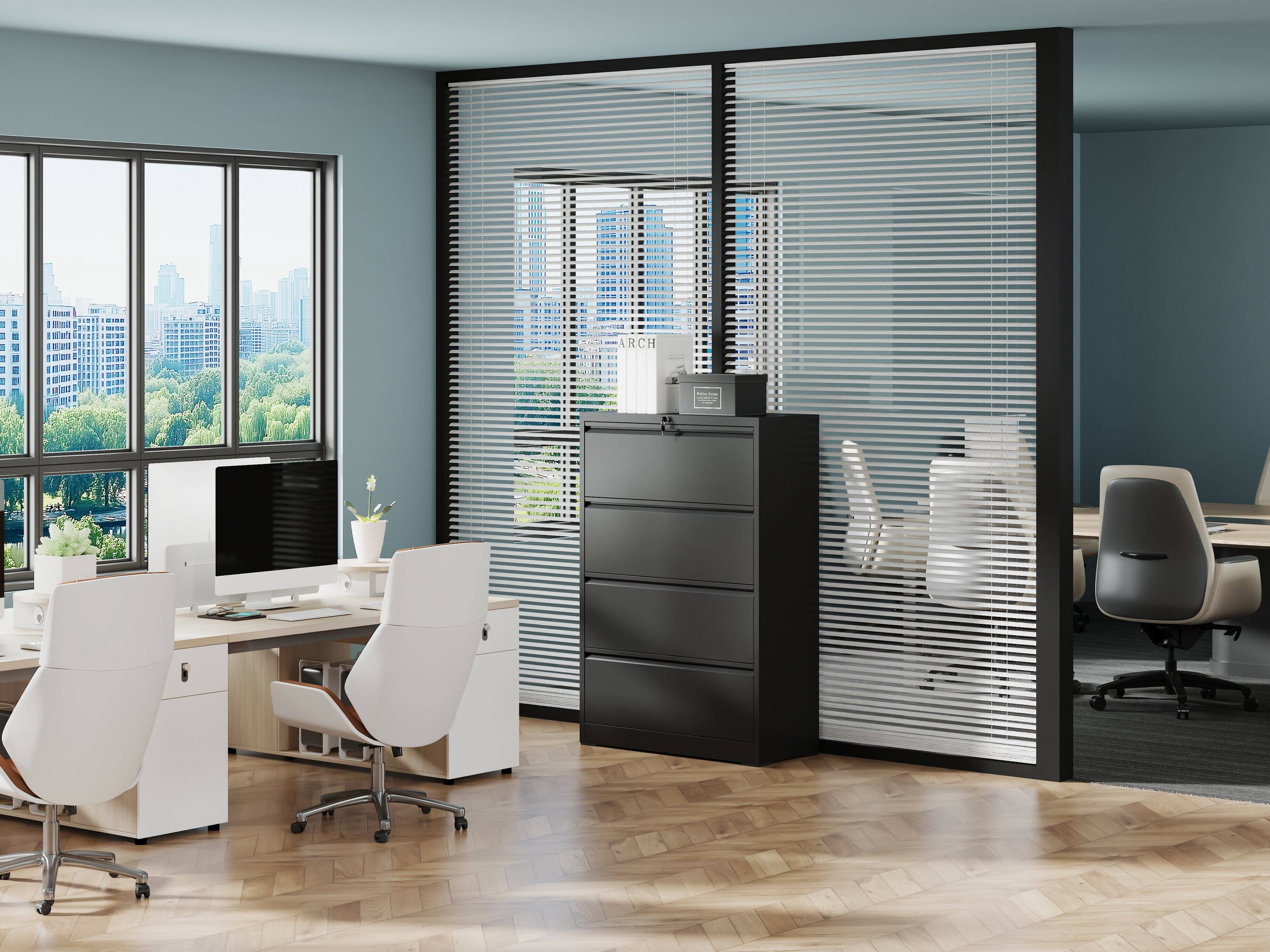 Alt View 8. GOODSILO - 4 Drawer Lateral File Cabinet with Lock - Heavy-Duty Metal Filing Cabinet for Home Office - Black.