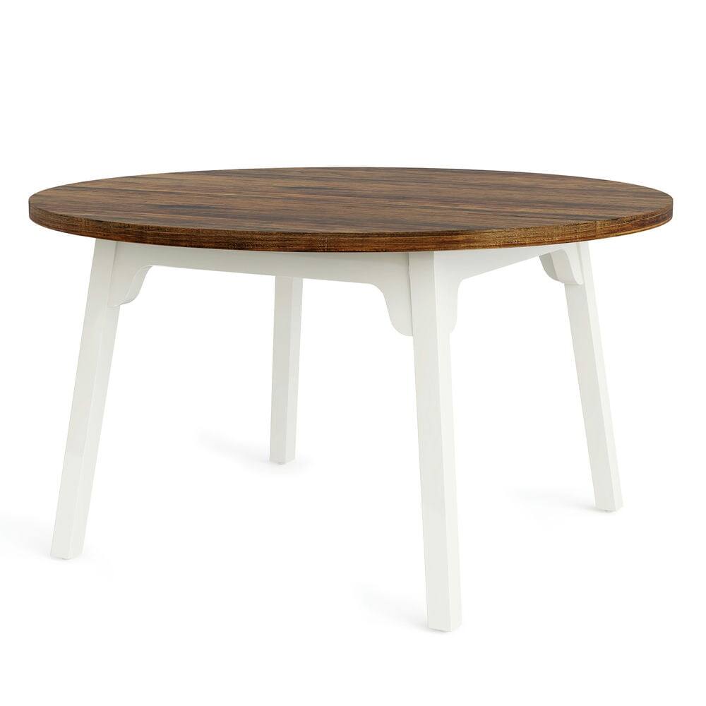 Left. Kadyn - Kadyn Dining Table, Living Room Table 47-inch, Round Farmhouse Kitchen Table for 4-6,Brown & White - Brown.