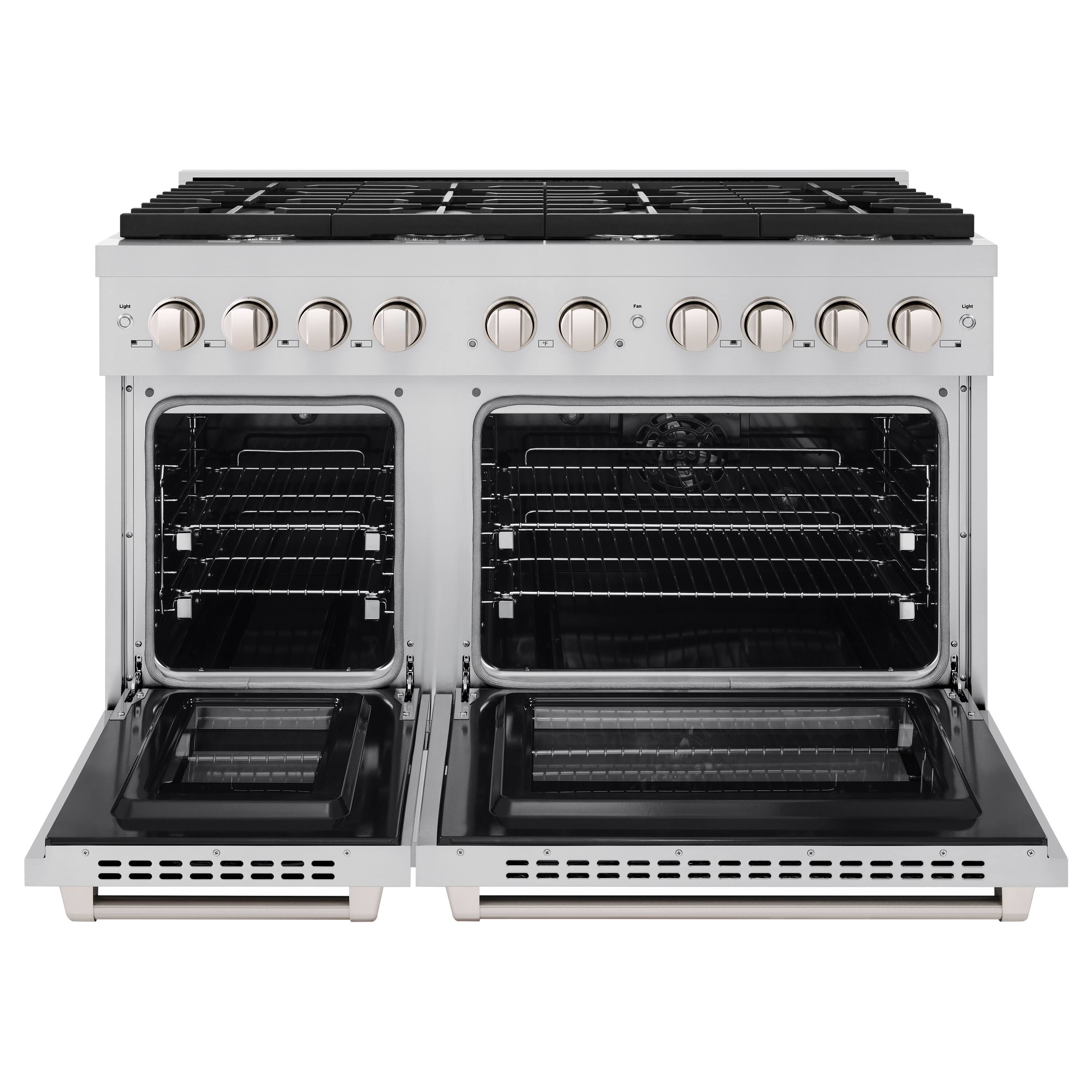 Angle. ZLINE - ZLINE 48" Paramount Double Oven Dual Fuel Stainless Steel Range w/ 8 Burner Gas Cooktop (SDR48) - Stainless Steel.