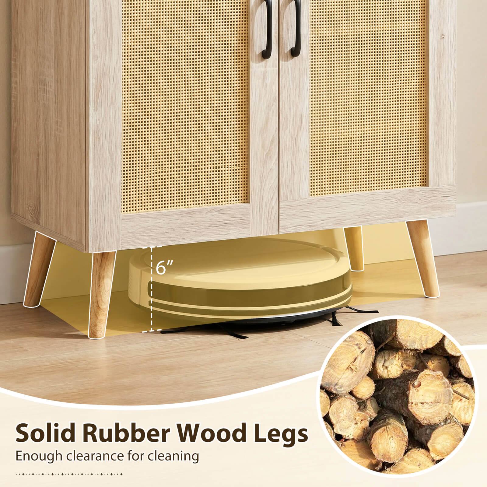 6" Solid Rubber Wood Legs  
Enough clearance for cleaning