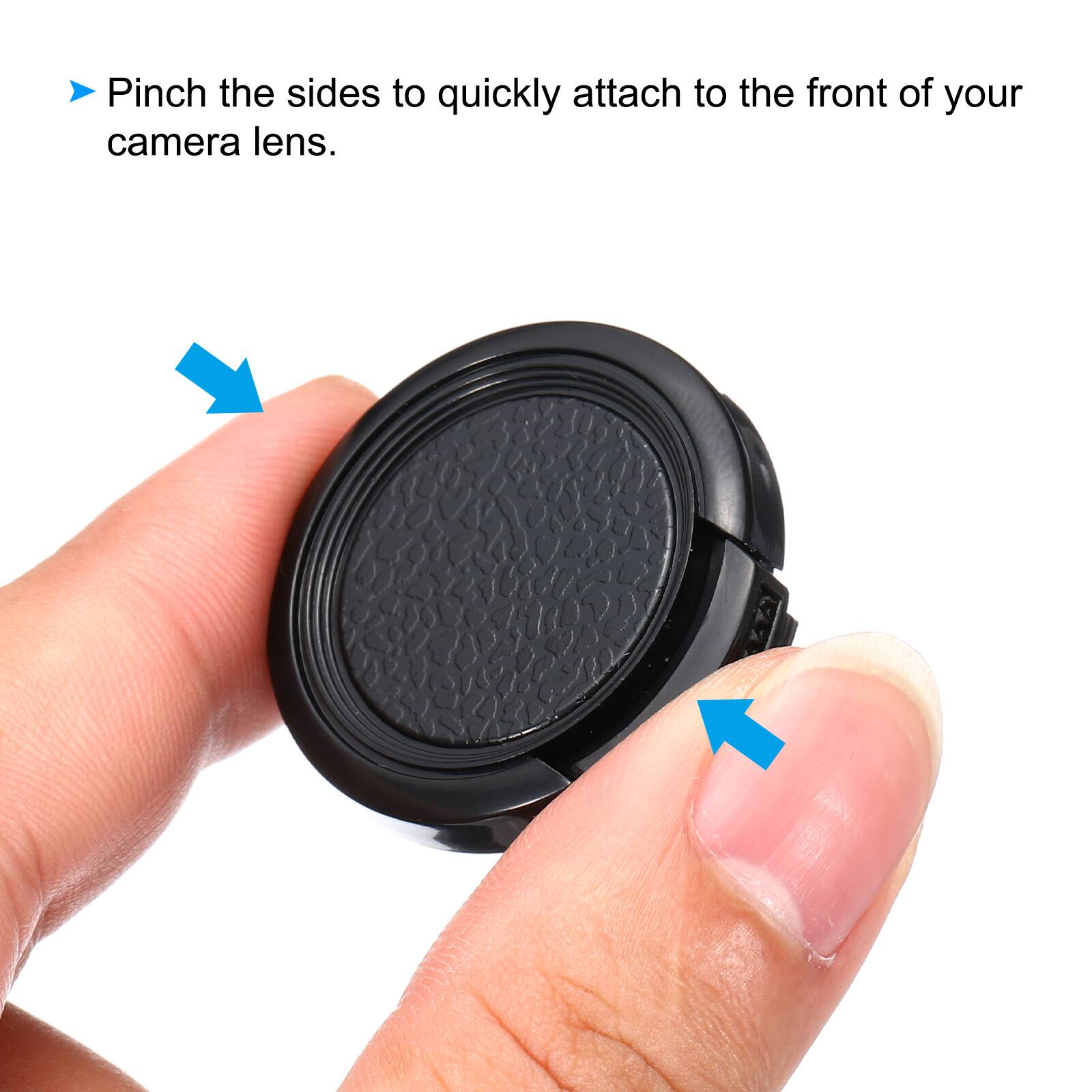 Pinch the sides to quickly attach to the front of your camera lens.