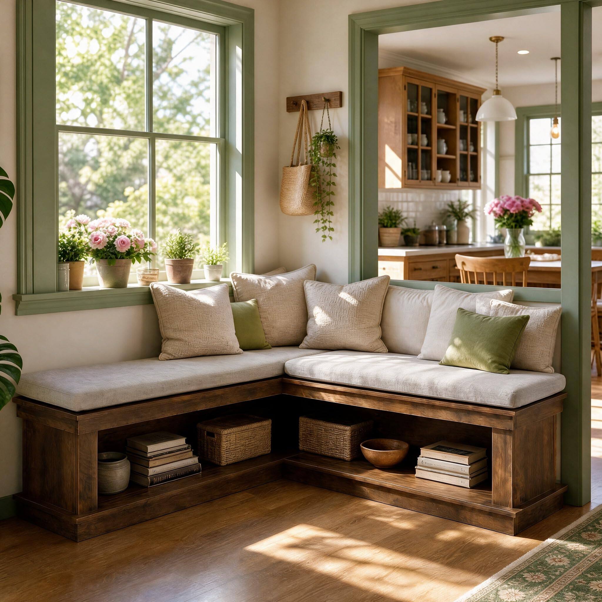 Left. Tribesigns - 55" L-Shaped Corner Storage Bench with Cushion - Rustic Brown & White.
