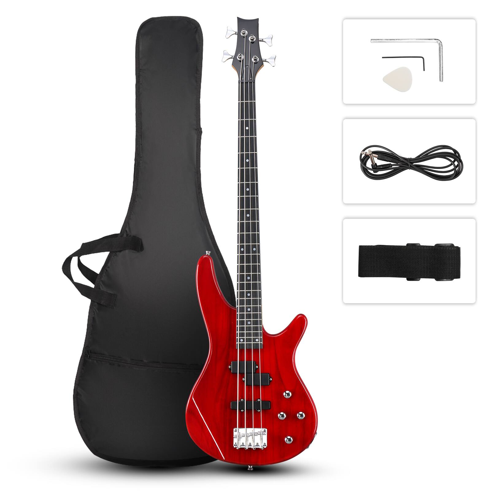 Alt View 4. Winado - 4 String KIB Electric Bass Guitar,Full Size,Basswood With 20W AMP.