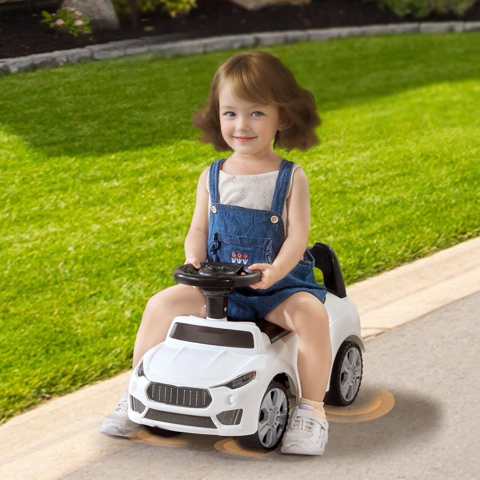 Alt View 1. Glintex - Battery Ride-On Car for Toddlers, Sit to Stand Push Car with Music Steering Wheel & Under Seat Storage, Ages 1-3 - White.