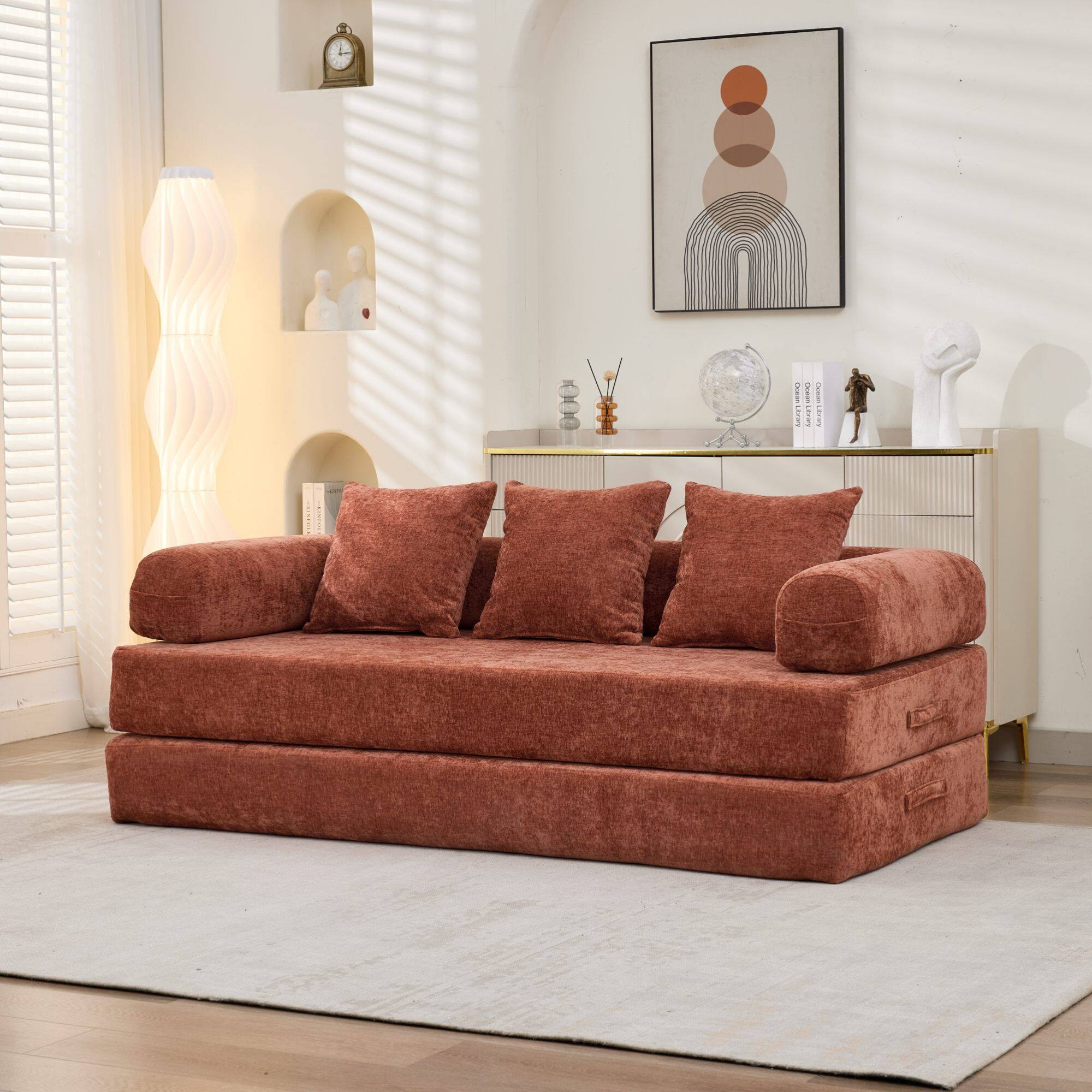 Alt View 8. GOODSILO - Convertible Folding Floor Sofa Bed with Armrests for Living Room, Bedroom, and Studio Lounging - Orange.
