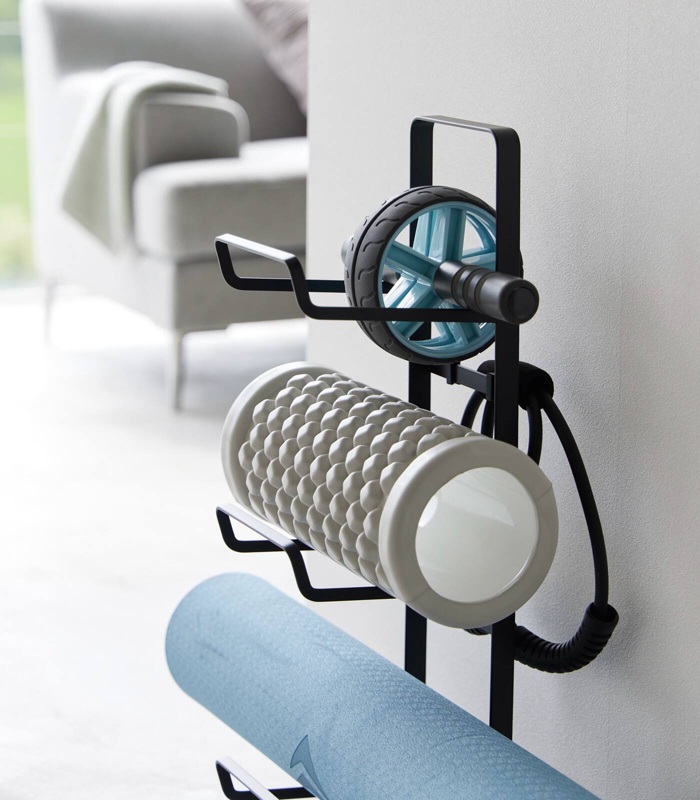 Back. Yamazaki Home - Fitness Equipment Storage Rack - Black.