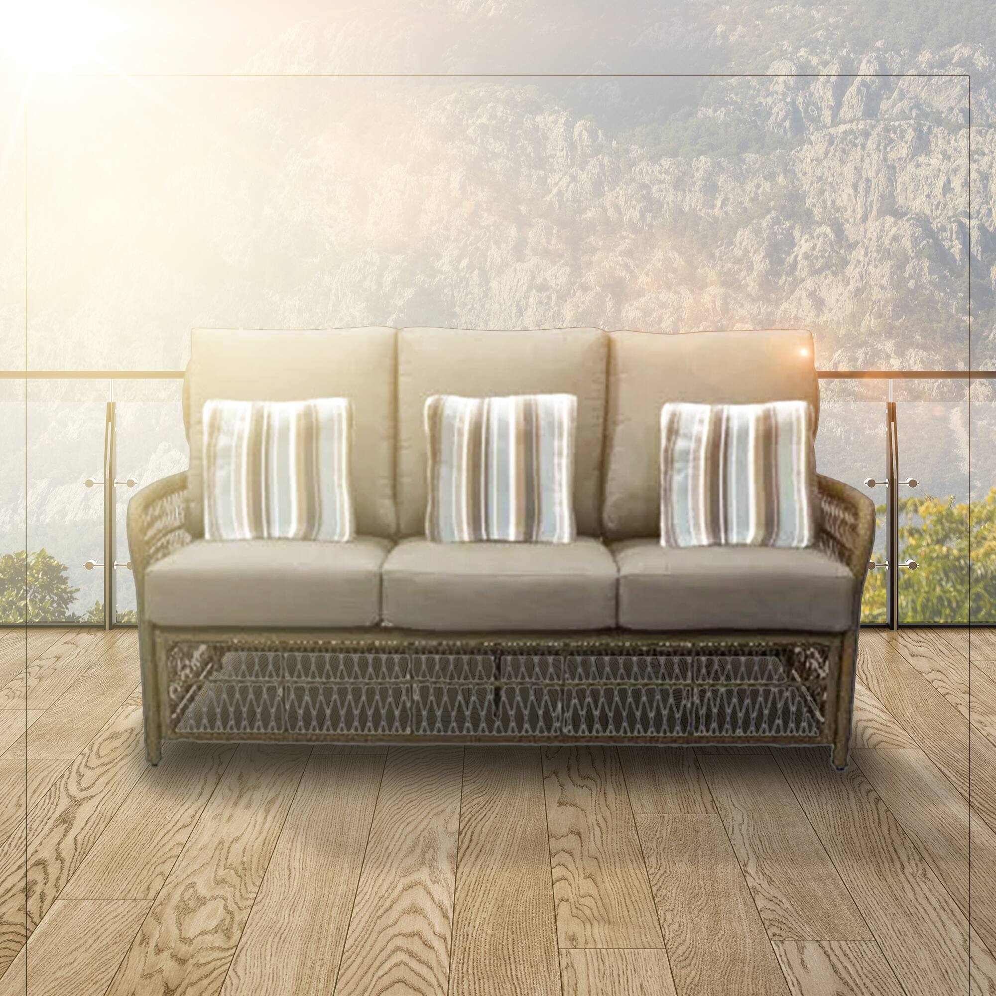 Alt View 2. Four Seasons Courtyard - Four Seasons Courtyard Positano 3 Seater All Weather Wicker Loveseat, Beige - Beige.