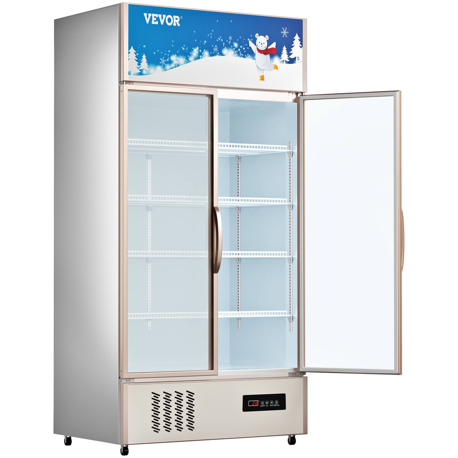 Alt View 5. VEVOR - Commercial Refrigerator,Display Fridge Upright Beverage Cooler, Glass Door with LED Light (23 cu.ft. Double Swing Door) - Silver.