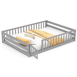 Costway - Full Size Floor Bed with Full Length Safety Guardrails & Door for Boys, Girls - Gray