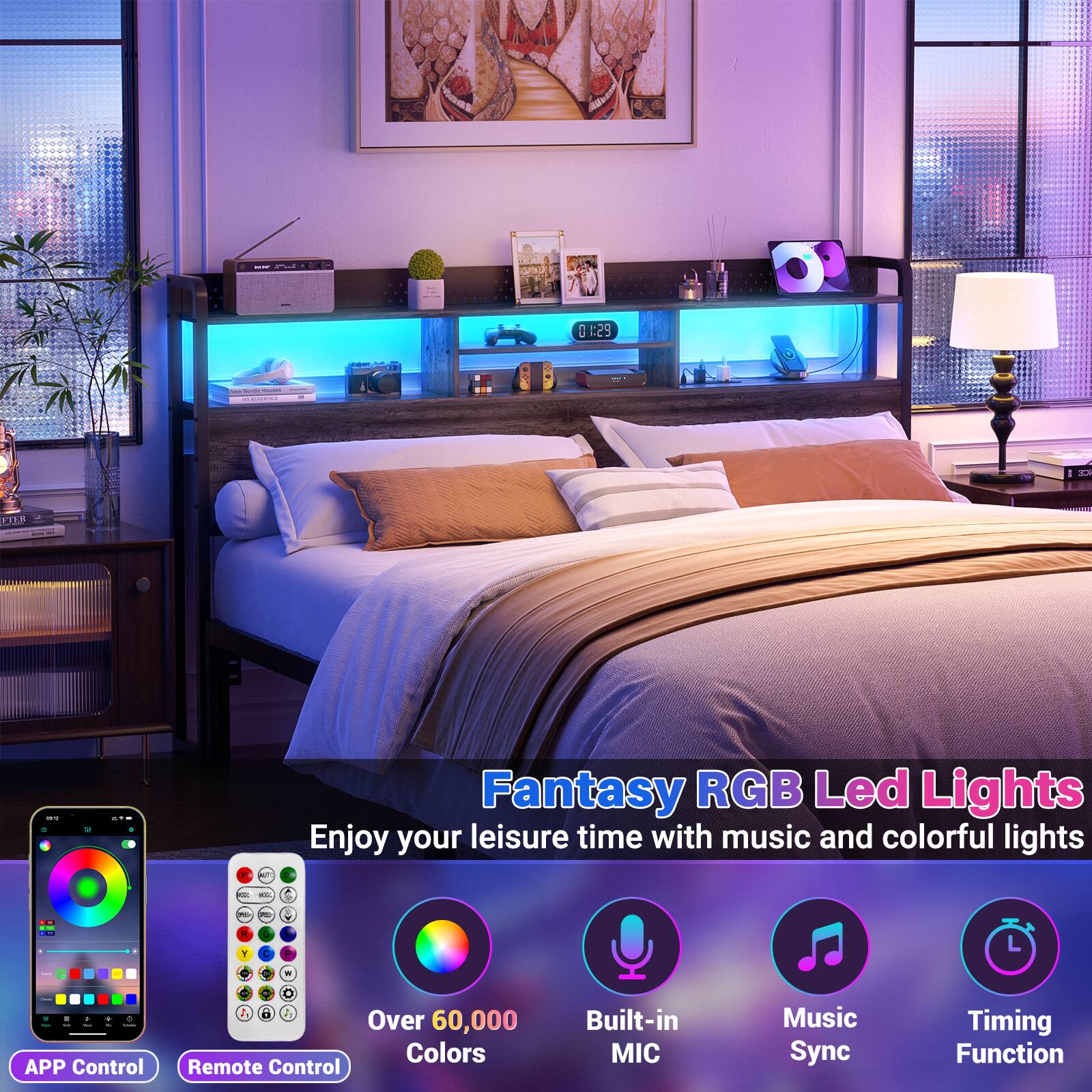 Fantasy RGB Led Lights  
Enjoy your leisure time with music and colorful lights  

- APP Control  
- Remote Control  
- Over 60,000 Colors  
- Built-in MIC  
- Music Sync  
- Timing Function