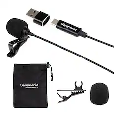 Front. Saramonic - Lavalier Mic w/ USB-C Output, 6.6' Cable & USB Adapter for Mobile Devices & Computers - Black.
