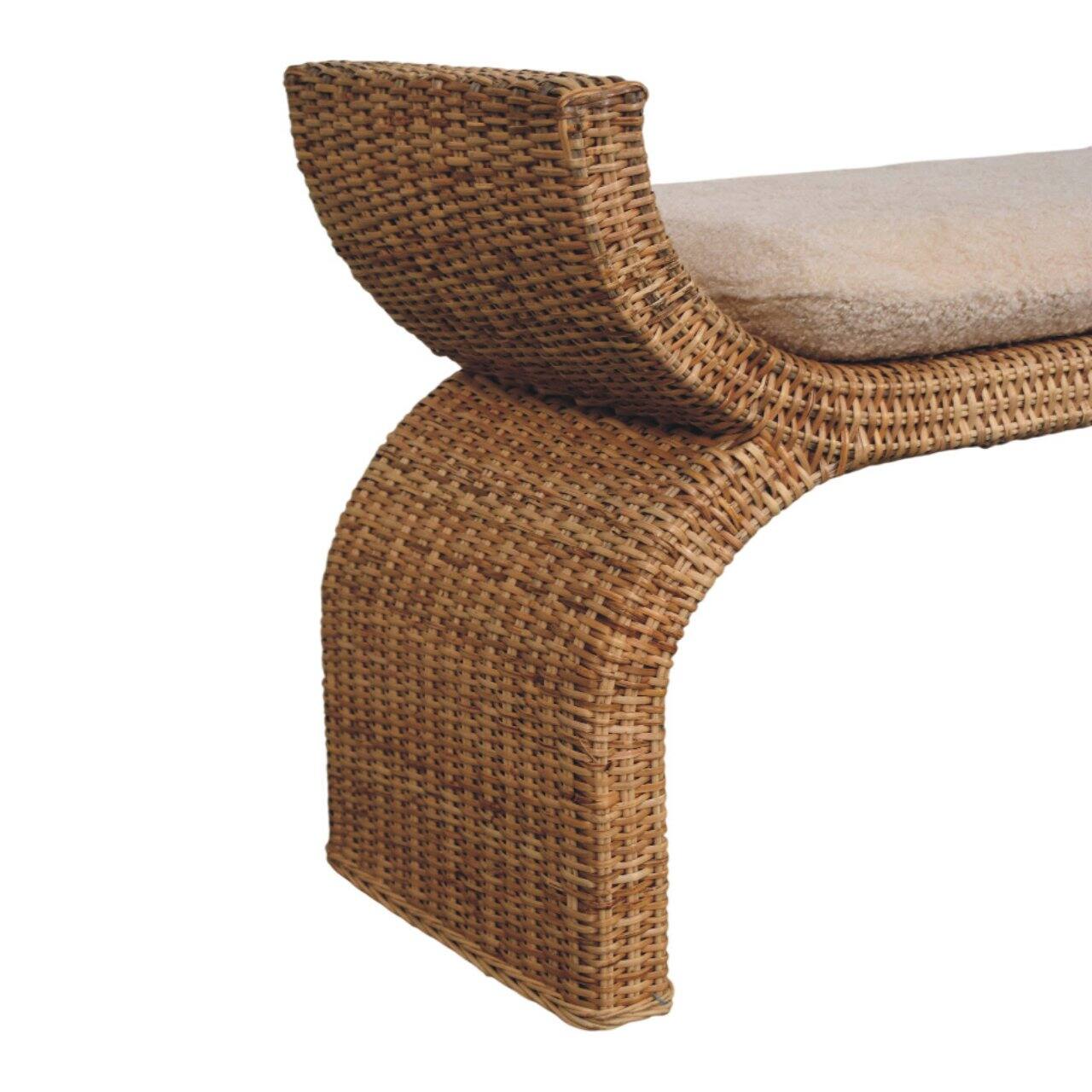 Alt View 2. Artisan Furniture - Artisan Furniture Solid Wood Rattan Weave Boucle Bench - Brown.