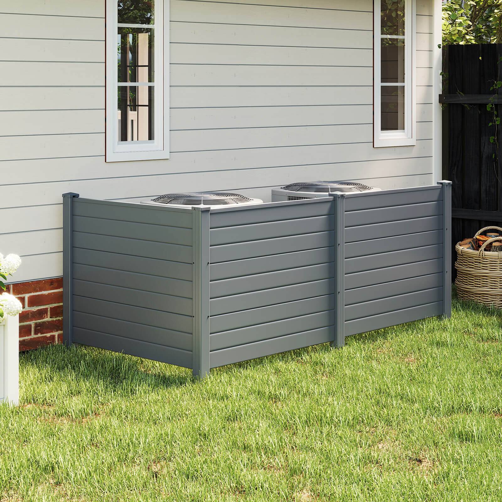 Alt View 1. Costway - Costway 48" x 38" Air Conditioner Fence 3 Panels with Metal Ground Stakes, No Dig Trash Can - Gray.