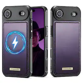 Dteck - PU Leather Texture Case for Apple iPhone Air, Elegant Slim Shockproof Magnetic Cover, Mag-Safe Compatible Design - Purple