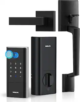 DESLOC - K120 Fingerprint Smart Lock with Handle Set, WiFi Deadbolt for Home & Airbnb , 15000mAh Battery, IP65 Deadbolt - Black
