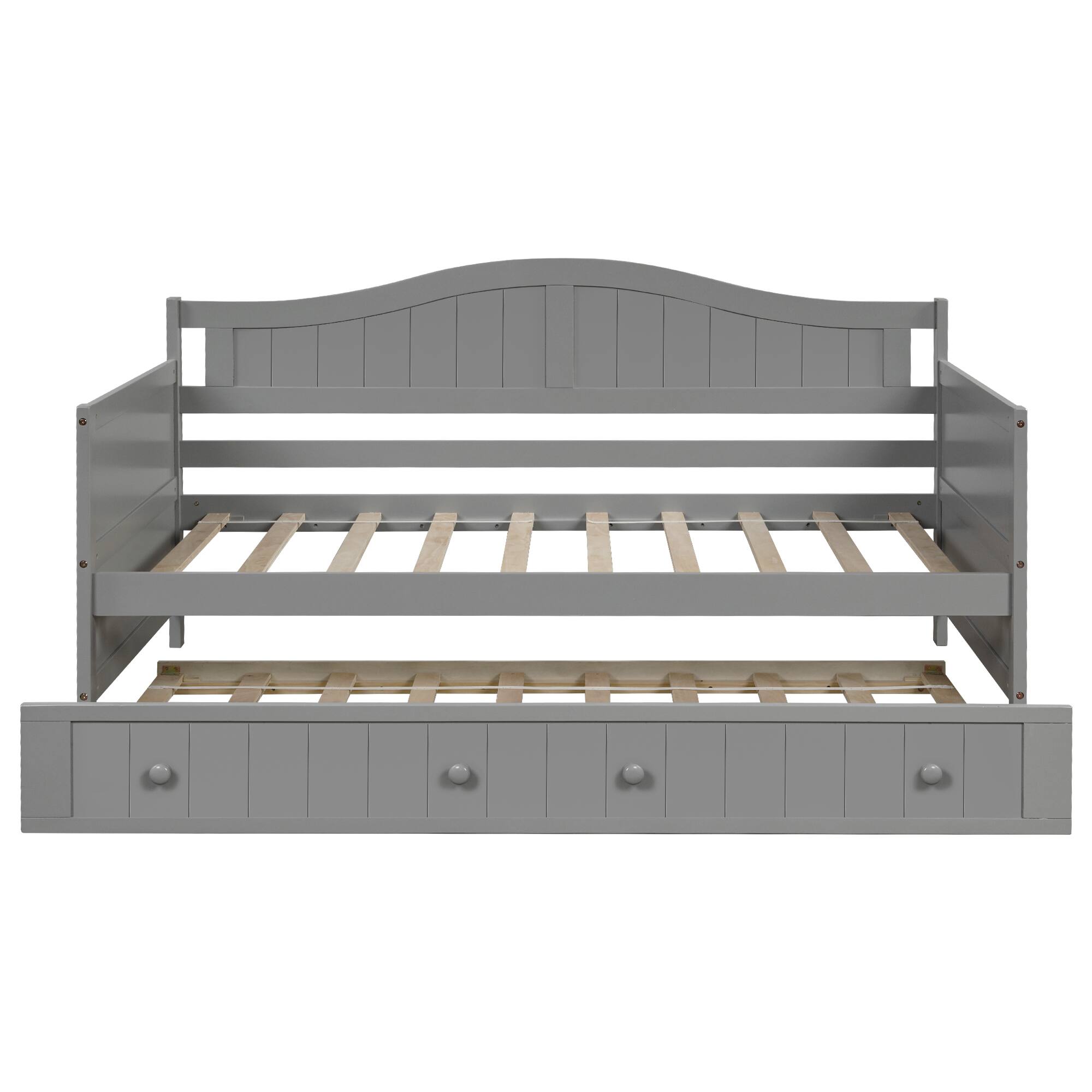 Back. Aukfa - Twin Wooden Daybed with Trundle Bed, Sofa Bed for Bedroom Living Room - Gray.