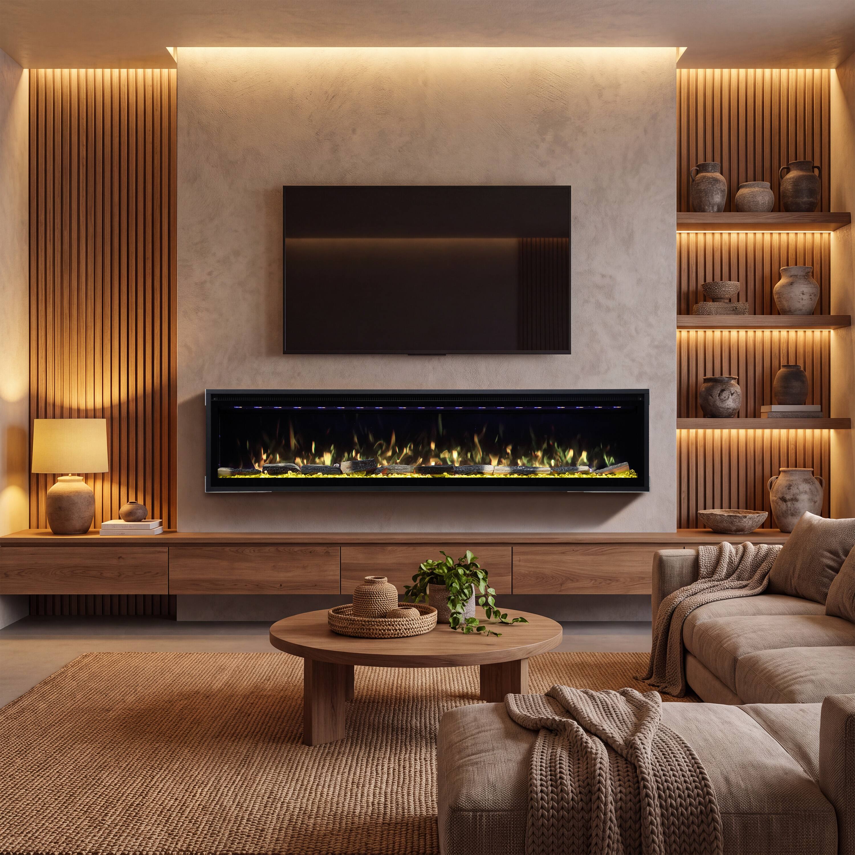 Alt View 2. Mondawe - 72" Electric Fireplace w/ 13 Flame Colors, WiFi App and Smart Control - Black.