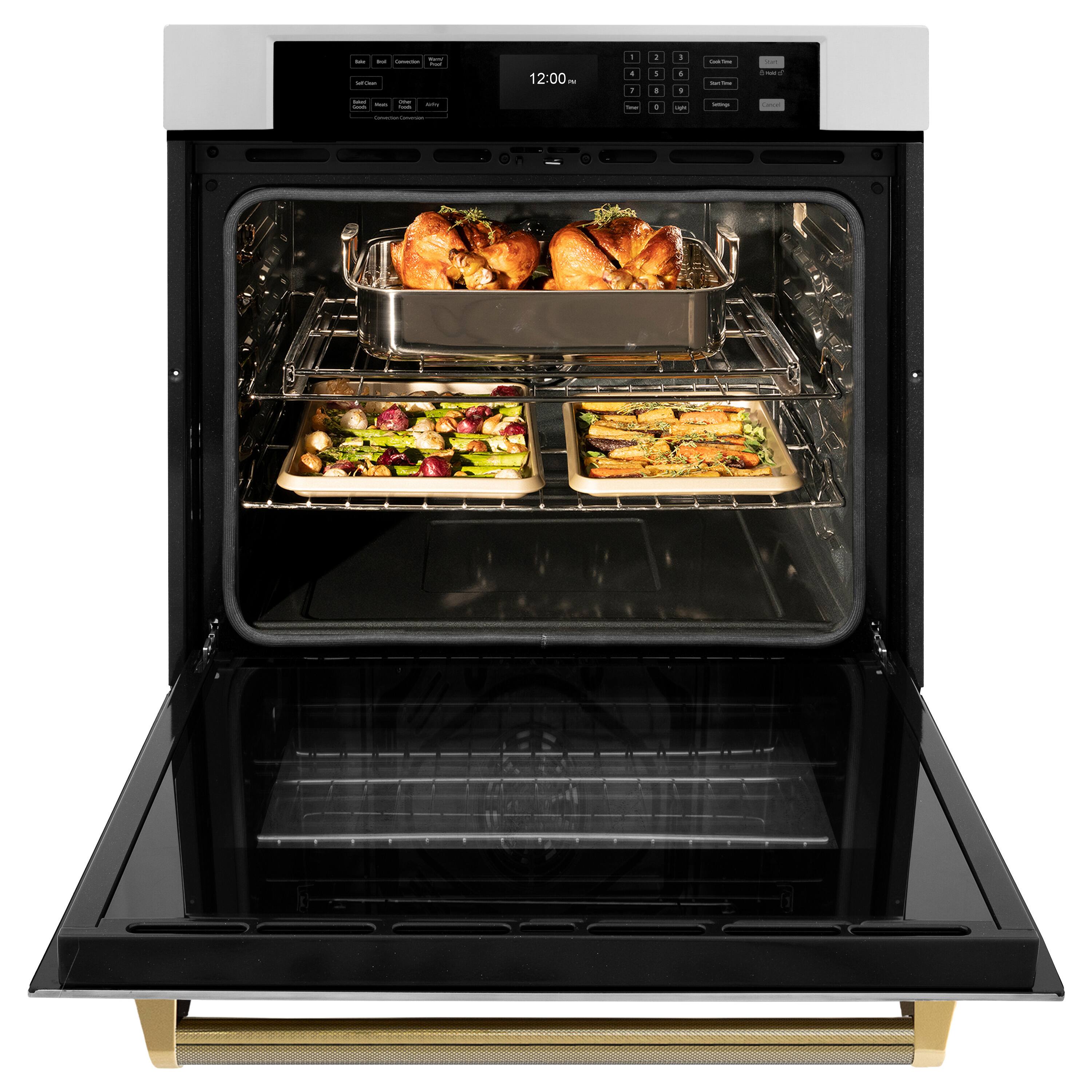 Left. ZLINE - ZLINE Autograph 30 in. True Convection Single Wall Oven in Stainless Steel & Gold Helix Handle (WASZ-30-KG) - Stainless Steel.
