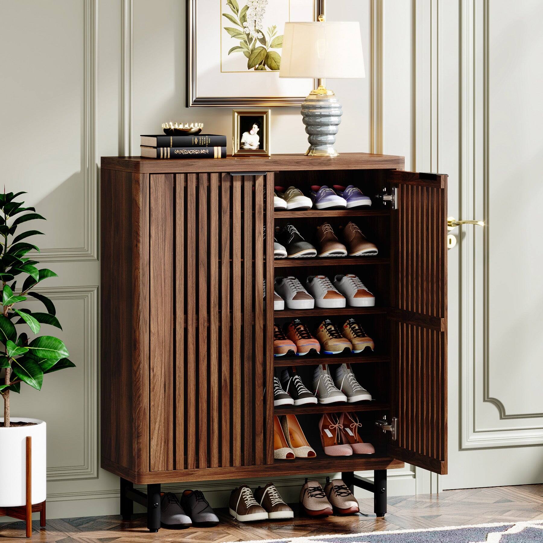 Back. Tribesigns - Office Storage Cabinet with Storage Shelves, for Everyday Organization in Workspaces and Office Reception Areas - Brown.